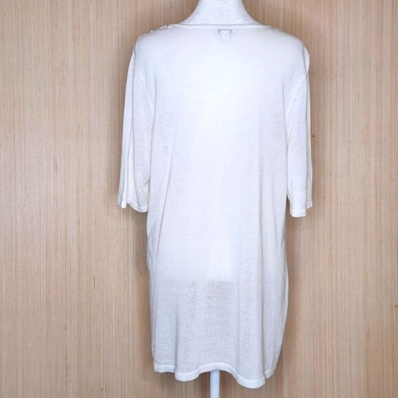 J. Jill Embroidered Knit Tunic Top White Blue Linen Blend short Sleeve Women's L - Picture 4 of 10
